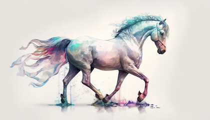 Obraz na płótnie Canvas Wild Horse run watercolor paint. Generative AI
