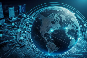 Fototapeta premium Connection digital data and big data concept. Around the world. Everything is connected.