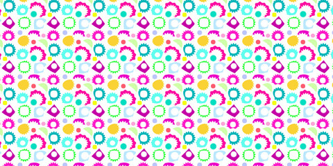 seamless pattern with sun and irregular multicolored flowers on a beige background