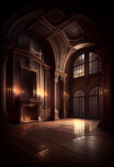 Obraz premium Ancient luxurious venetian ballroom with vaulted ceiling and beautiful windows, generative AI