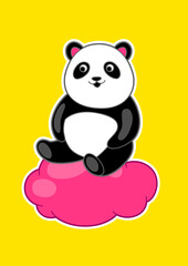 Kawaii cute illustration of little panda. Funny animal character in cartoon style.