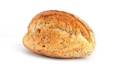 Loaf of bread isolated on white background. Whole bread.Crispy bread roll isolated against white background