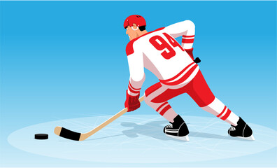 Fototapeta premium Hockey player in the game view from the back. Vector illustration