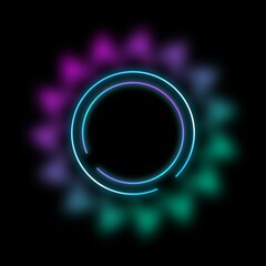 Neon circle frame border, modern round frame neon background with empty space, abstract background with glowing circles