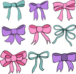 Bow clipart. Set of decorative colourful bow silhouette. Vector illustration