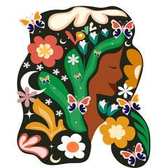 Diosa de la tierra, Mujer de la tierra, Pachamama, Ilustracion ful color, animales, Flores de mujer,