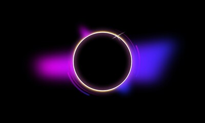 Neon circle frame border, modern round frame neon background with empty space
