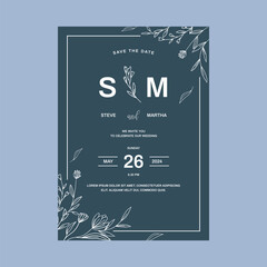 Fototapeta na wymiar Floral wedding invitation template organic hand drawn leaf decoration simple minimalist style
