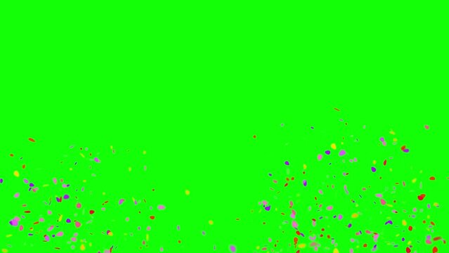 Particle festival effect animation, Repeatable falling party confetti from above, with chroma key green screen background