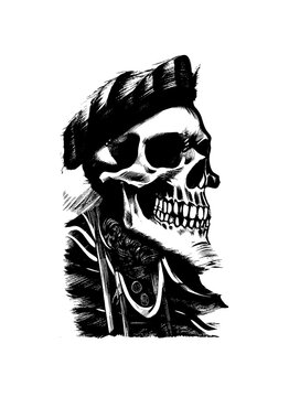 Bright graffiti illustration of skull on white background. Dirty linocut art of skull. Skull image in grunge artistic technique. Vector art.