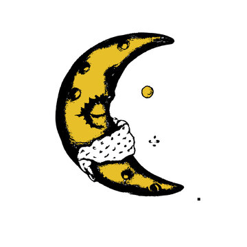 illustration yellow colored moon with face colours and mask