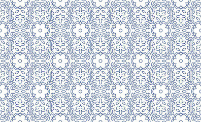 Seamless pattern with linear abstract flowers vector illustration