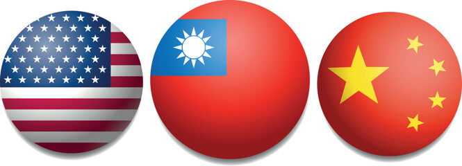 round icon american USA flag, chinese China flag and Taiwan the Republic of China flag vector