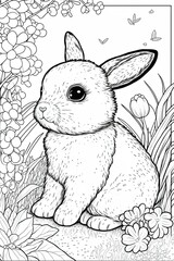Cute easter coloring page illustrations with decorative line art in black and white by generative ai