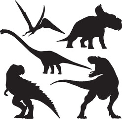Dinosaurs of the Jurassic period silhouette set icon, SVG Vector