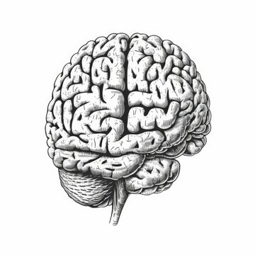 Human health medical. Anatomical human brain - sketch isolated on white background. Hand drawn sketch in vintage engraving style. Brain Vector illustration. Generative AI	
