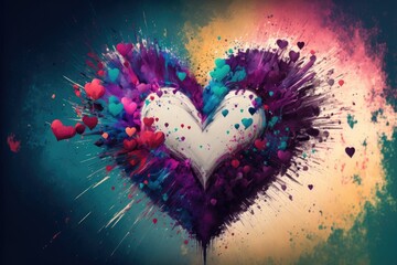 Abstract big heart,watercolor explosion, Valentine's day background ,made with Generative AI