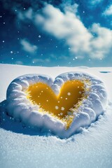 Snow heart on the mountain with flower  . Love valentine and nature concept ,made with Generative AI