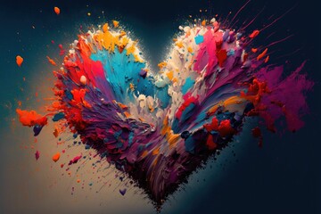 Abstract big heart,watercolor explosion, Valentine's day background ,made with Generative AI