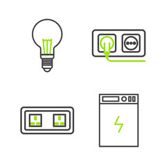 Set line Power bank, Electrical outlet, and Light bulb with concept of idea icon. Vector