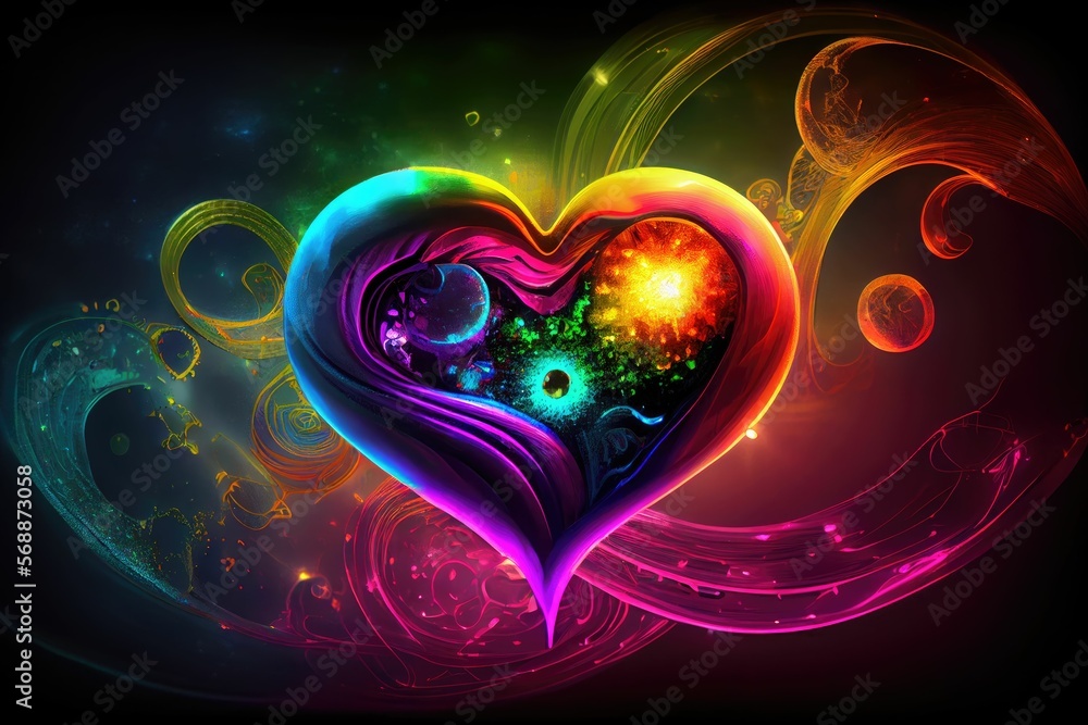 Poster beautiful colorful valentine day heart in the clouds as abstract background ,made with generative ai