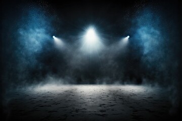 Fototapeta na wymiar Spotlights illuminate empty stage with dark background ,made with Generative AI