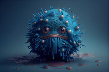 Wierd funny blue sphere creature character, generative ai design