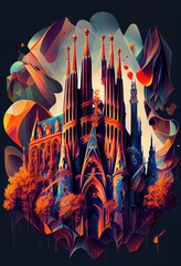 Abstract illustration of Barcelona landmarks ,made with Generative AI