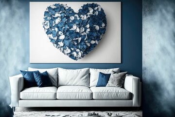 Big heart wall frame with sofa , Valentine's day background ,made with Generative AI