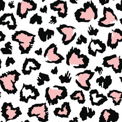 Fototapeta na wymiar Animal print leopard, pattern of hearts, rich trendy background, texture of cat skins.