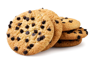 Chocolate chip cookies close-up on a white background. Isolated