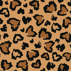 Fototapeta na wymiar Yellow leopard pattern seamless animal print from hearts, modern fabric texture