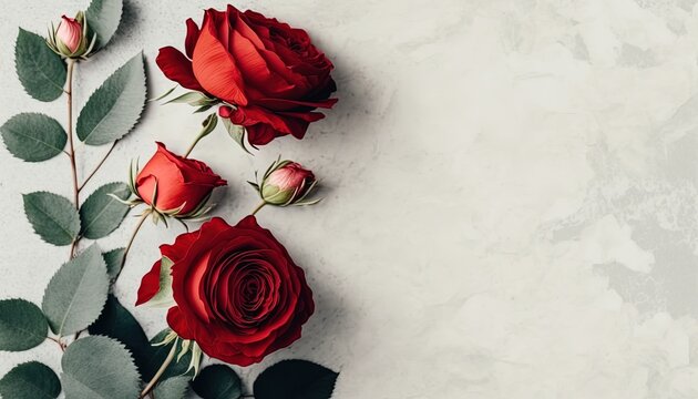 empty greeting card on the table with red roses good for valentines day, women day, mothers day, art by ai generative