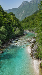 Fototapeta na wymiar Soca bei Kobarid im Triglav Nationalpark in Slowenien