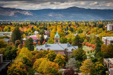 Tuinposter View of UM bell tower from Mount Sentinel in Missoula, Montana © Jeff