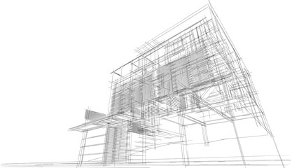House concept sketch, architectural drawing 3d illustration
