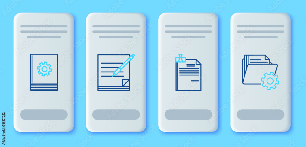 Poster set line blank notebook and pen, file document binder clip, user manual and folder settings with gea