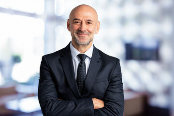 Portrait of senior businessman smiling and standing at the office