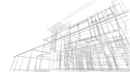 House concept sketch, architectural drawing 3d illustration