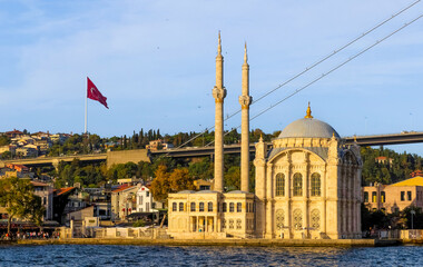 Grand Mecidiye Mosque in Istanbul. Ortaköy Mosque on the shore of Bosphorus in Istanbul, Turkey