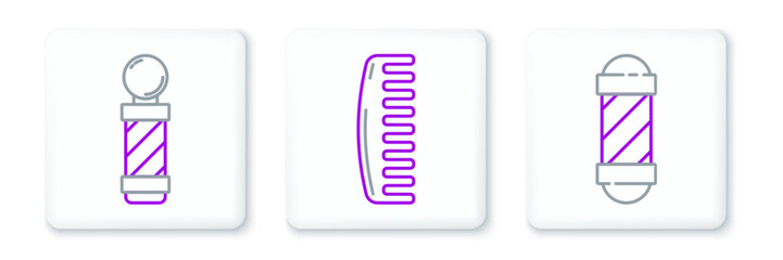 Set line Classic Barber shop pole, and Hairbrush icon. Vector