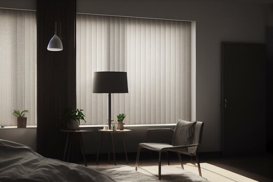 pvc window and vertical blinds in apartment room. Generative AI
