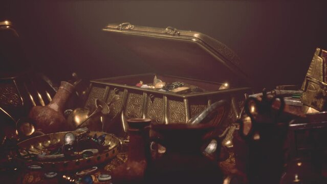 Mysterious opened old wooden treasure