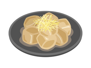 皿に盛り付けられた、里芋の煮っころがしのイラスト