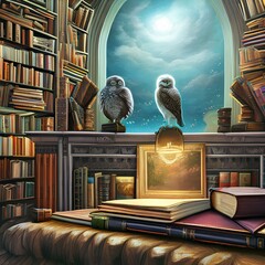 A surrealist library with enchanted books and a talking owl3, Generative AI