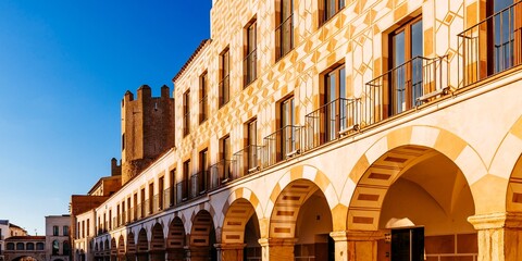 Plaza Alta of Badajoz also known as Marín de Rodezno old Muslim Souk Badajoz. Badajoz,...