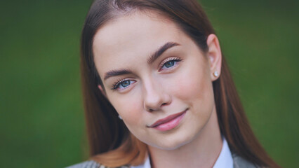 Portrait of an 18-year-old girl. Close-up of her face.