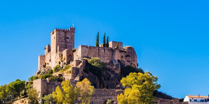 Alburquerque Castle. The fortress is also known as Castillo de Luna after one of its main builders, Don &Aacute;lvaro de Luna. Alburquerque, Badajoz, Extremadura, Spain, Europe