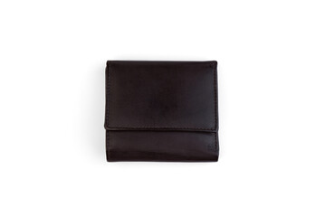 Brown women's leather wallet isolated on white background.