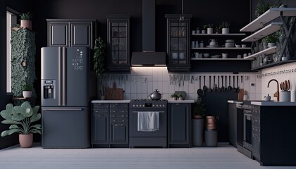 interior minimalist kitchen room Design. Generative Ai